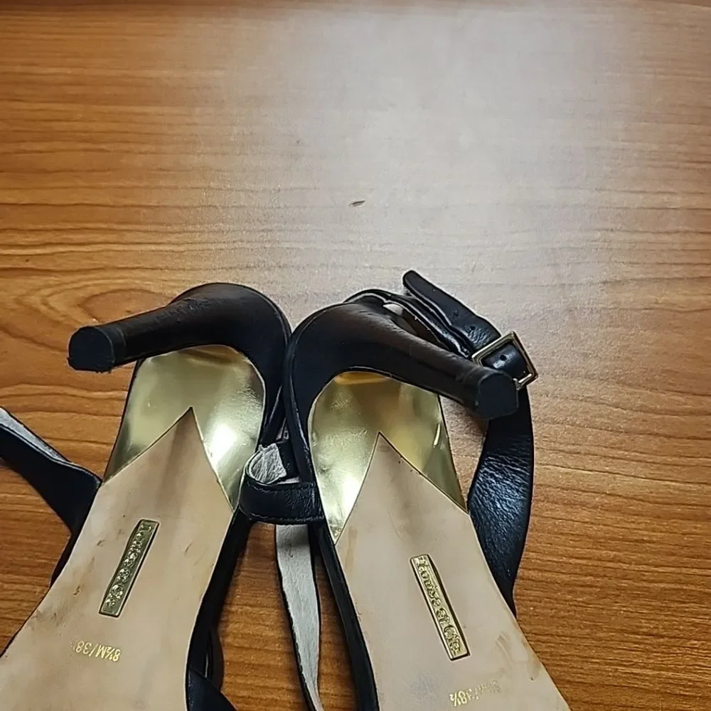 Louise et Cie Johanna Black Leather Cross-over Pumps PointedToe Heels Womens 8.5